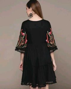 Floral Embroidered Black Dress