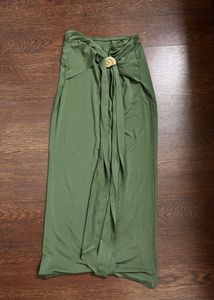 Savana Olive Green Wrap Skirt with Shell Accent