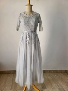 Elegant Grey Lace & Tulle Dress
