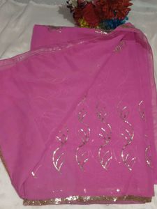 Elegant Pink Sequined Saree with blouse