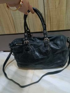 Stylish Dark Blue Leather Handbag