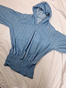 Blue Striped Hooded Top
