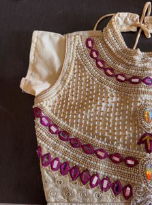 Elegant White and Purple Anarkali Dress
