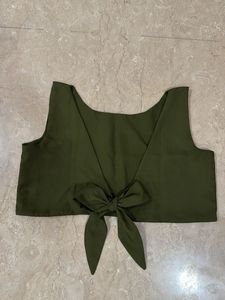 Olive Green Tie-Front Crop Top