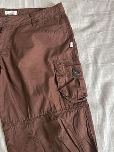 Brown Cargo Cropped Pants