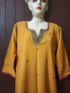 Yellow Striped Embroidered Kurta
