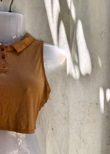 Sleeveless Ribbed Collared Crop Top