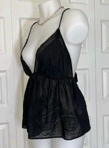 Black V-Neck Embellished Top