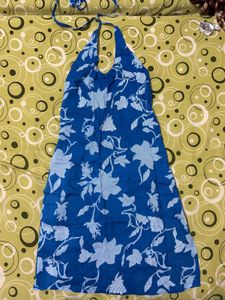 Blue Halter Neck Short Kurti