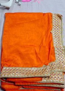 Orange Saree with Embellished Border
