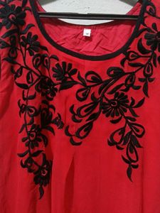 Red Kurta with Black Embroidery