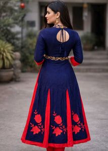 Beautiful Navy &amp; Red Embroidered dress