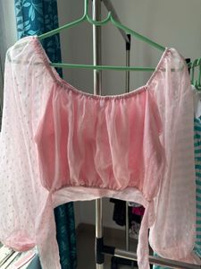 Pink Sheer Dot Crop Top