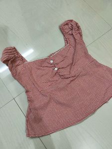 Littlebox Red Gingham Sweetheart Neck Top