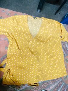 Women's Printed Mustard Polyester Top