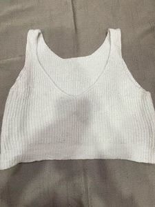 White Ribbed Knit Crop Tank Top