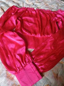 Off-Shoulder Pink Satin Top