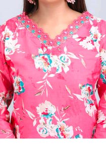 Vibrant Pink Floral Kurta with Dupatta