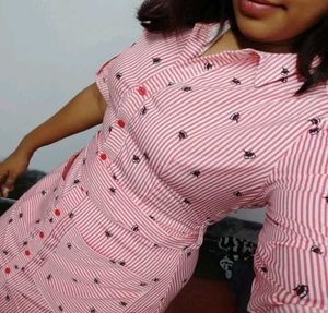 Chic Pink Striped Button-Up Midi Dress