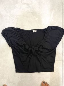 Black Tie-Front Crop Top