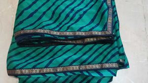 Teal Blue Saree with Navy Stripes