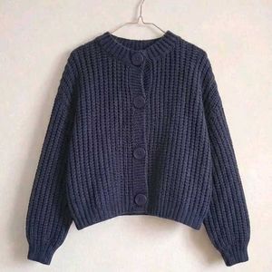 Cozy Navy Blue Button-Up Cardigan