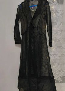Black Mesh Trench Coat