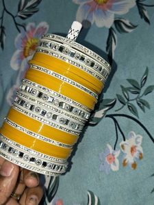 Yellow Chura Bangles with Rhinestones