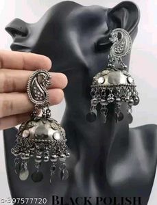 Stunning Oxidized Silver Jhumka Earrings
