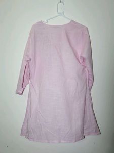 Pink Embroidered V-Neck short Kurta