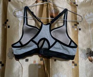 Comfortable Grey Sports Bra with Black Trim
