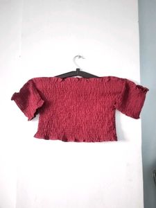 Maroon Smocked Off-Shoulder Top 🫶🏻