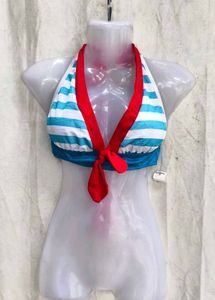 I. Striped Halter Bikini Top