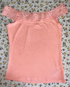 Peach Lace Off-Shoulder Top