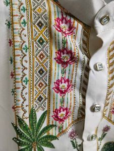 Embellished Lotus Print Kurta