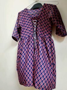 Boho Floral Print Kurta with Lace-up Neck🎁