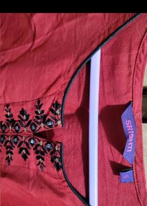Red Embroidered Kurta