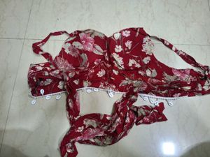 Boho Floral Bikini Top with Shells
