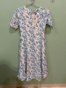 Blue Floral Print Midi Dress