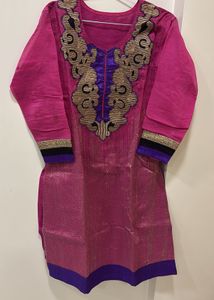 Elegant Pink Kurta Set with Purple Dupatta