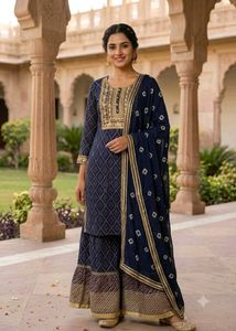 Elegant Navy Blue Kurta Set with Dupatta