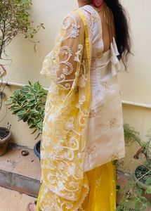 White &amp; Yellow Kurta Set without dupatta