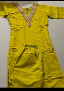 Lime Yellow Embroidered Kurta Set
