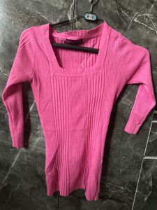 Pink Ribbed Square Neck Top
