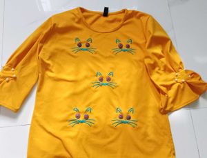 Cute Cat Embellished Yellow Top