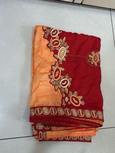 Elegant Red &amp; Orange Embroidered Saree
