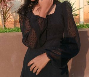 Chic Black Sheer Sleeve Dress