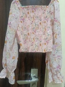 Sheer Floral Ruched Crop Top