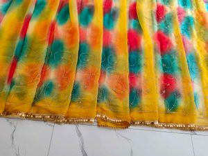 Vibrant Tie-Dye sarees with Golden Border
