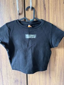Black Ribbed Crop Top with Logo